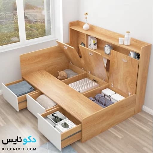 تخت خواب یک نفره همراه با کتابخانه F84 مبلمان فرنا مدل 1143103
