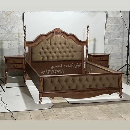 تخت خواب دونفره چوبی فندقی پرنسس مبلمان فرنا مدل 1143089