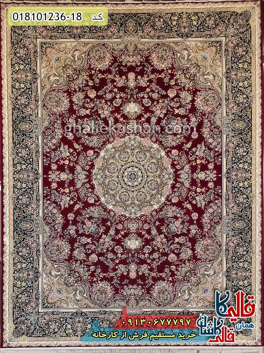 فرش 1200 شانه طرح الارز زمینه قرمز روناسی کاشان — تصویر ۲