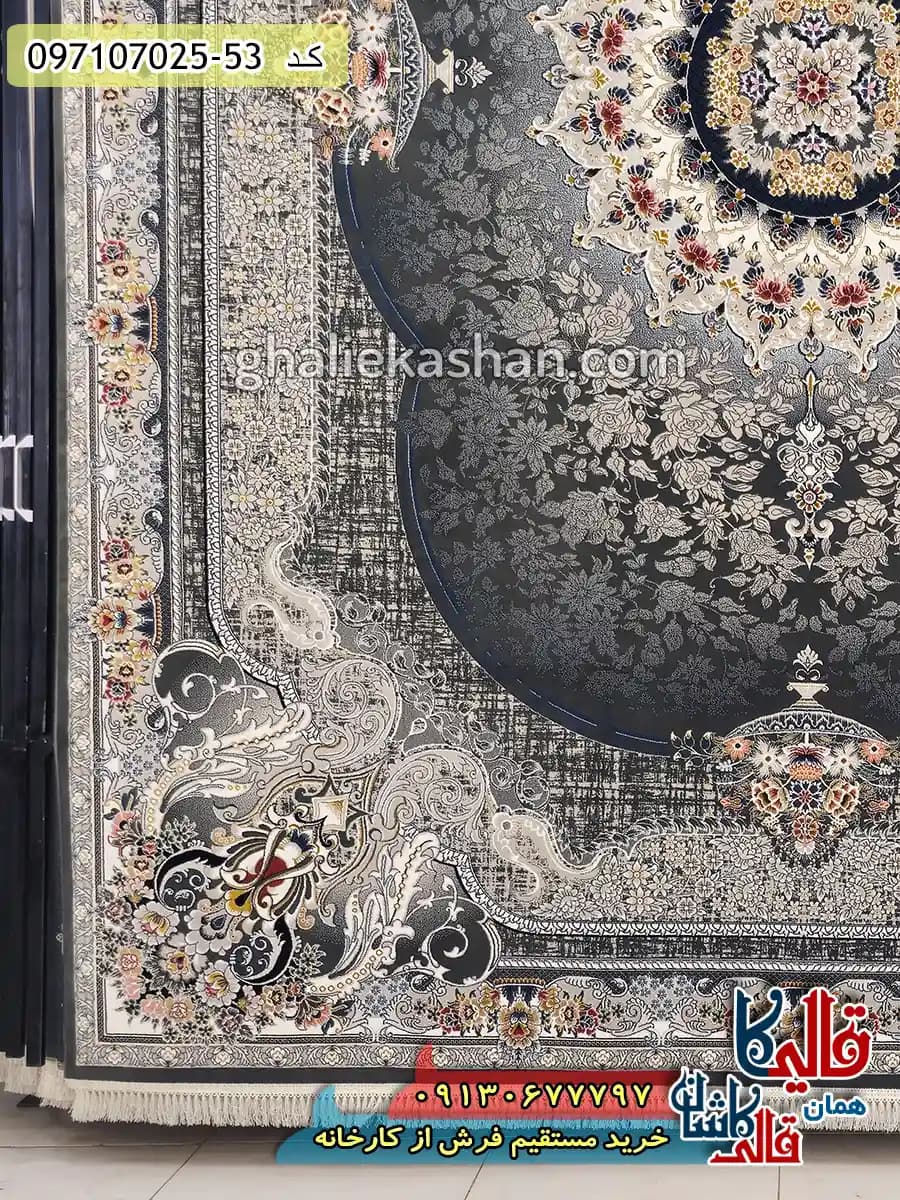 فرش 700 شانه طرح دردانه زمینه طوسی دودی کاشان — تصویر ۳