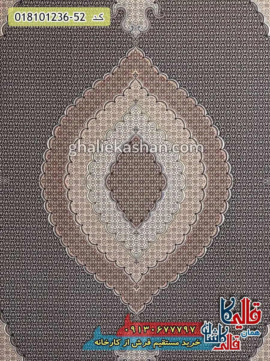 فرش 1200 شانه طرح ریز ماهی زمینه سرمه ای کاشان — تصویر ۴