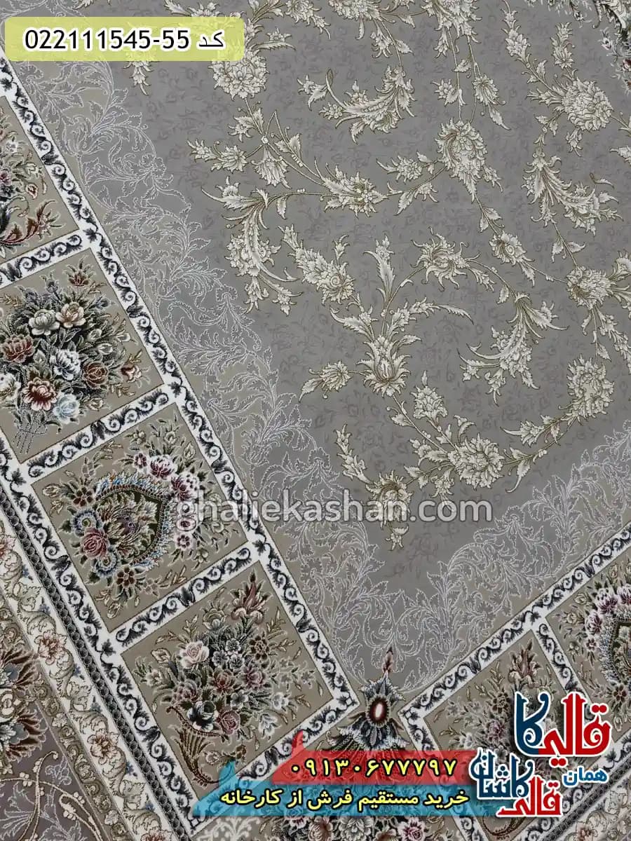 فرش طلاکوب 1500 شانه طرح آلنا زمینه کرم صدفی گل برجسته کاشان — تصویر ۵