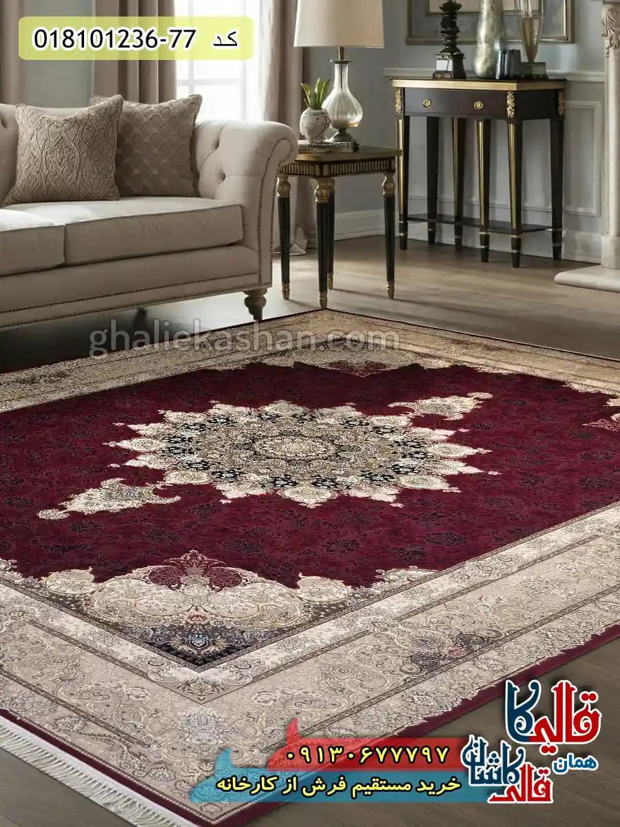 فرش 1200 شانه طرح تبریزان زمینه قرمز روناسی کاشان