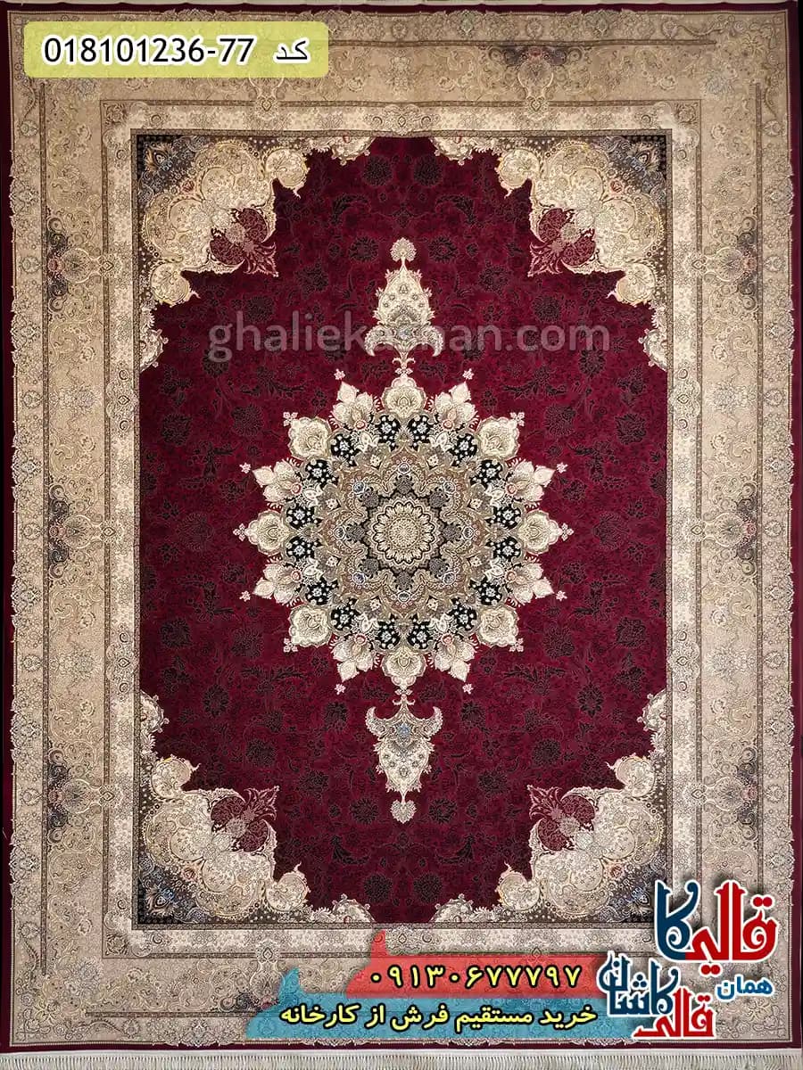 فرش 1200 شانه طرح تبریزان زمینه قرمز روناسی کاشان — تصویر ۲