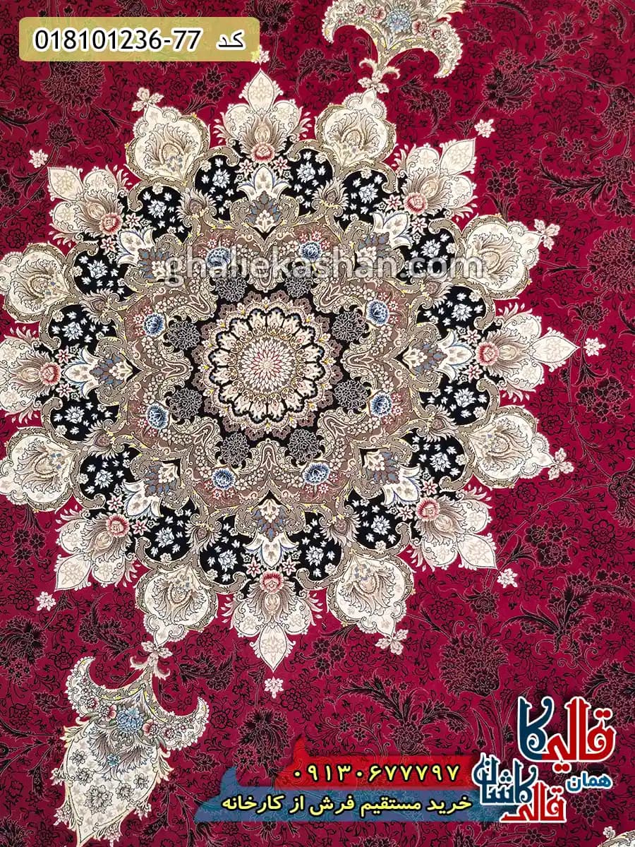 فرش 1200 شانه طرح تبریزان زمینه قرمز روناسی کاشان — تصویر ۴