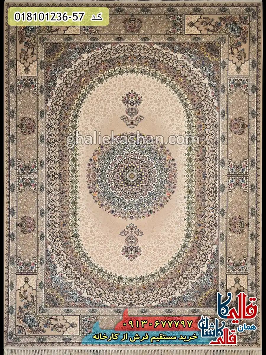 فرش 1200 شانه طرح صدرا زمینه بژ کاشان — تصویر ۲