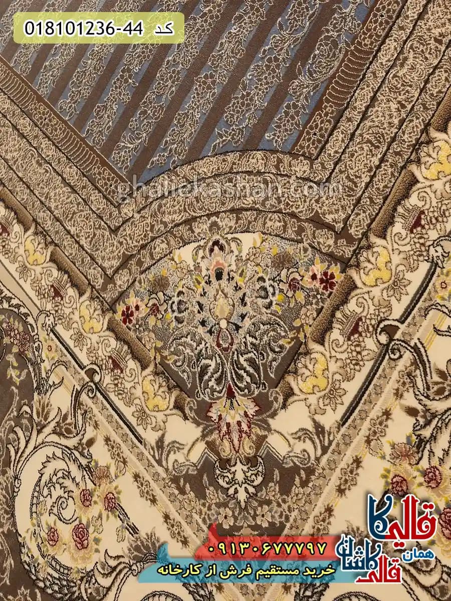 فرش 1200 شانه طرح خلیفه زمینه آبی کاشان — تصویر ۵