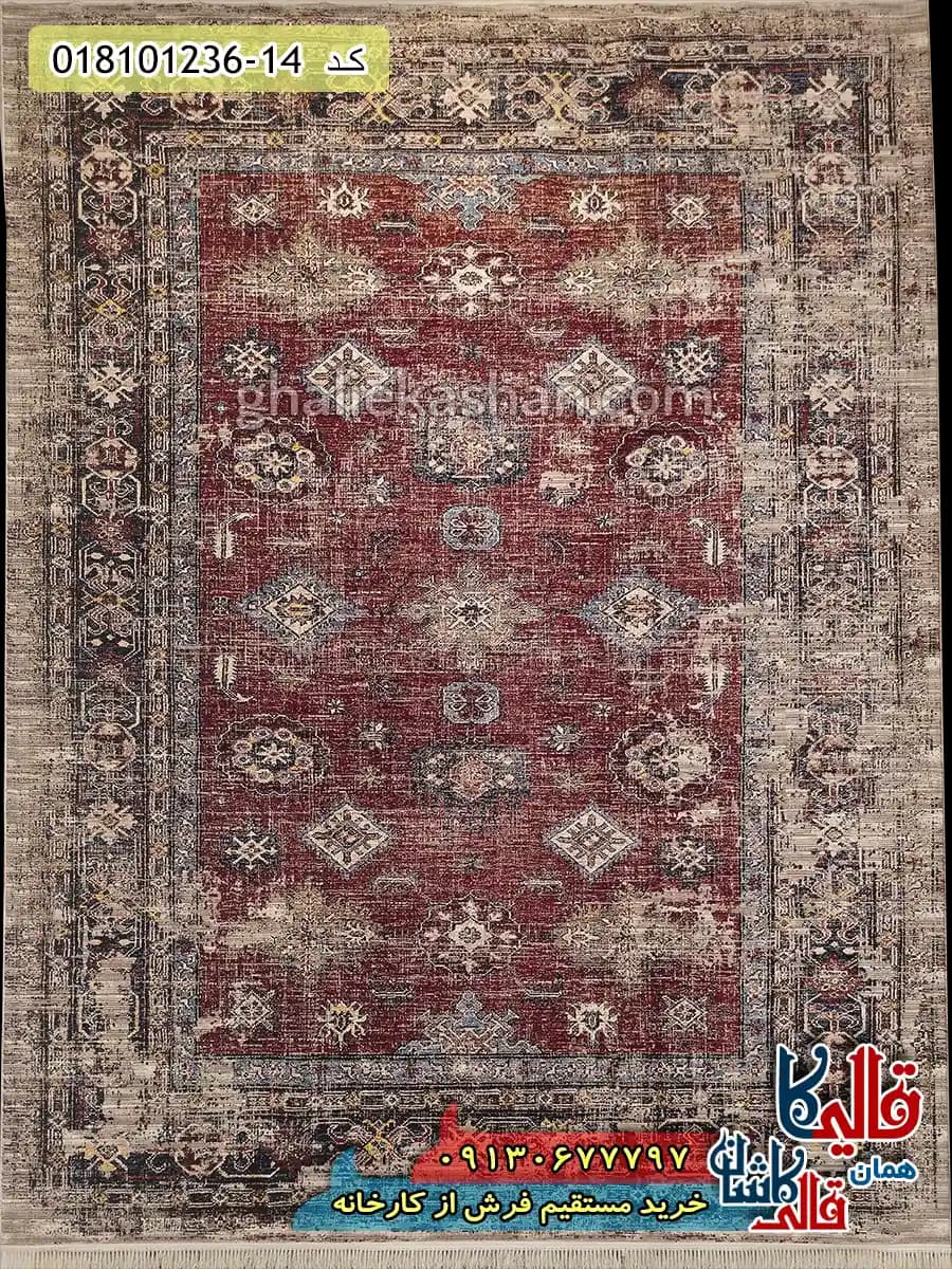 فرش وینتیج 1200 شانه طرح افشان سلطان آباد زمینه قرمز کاشان — تصویر ۲