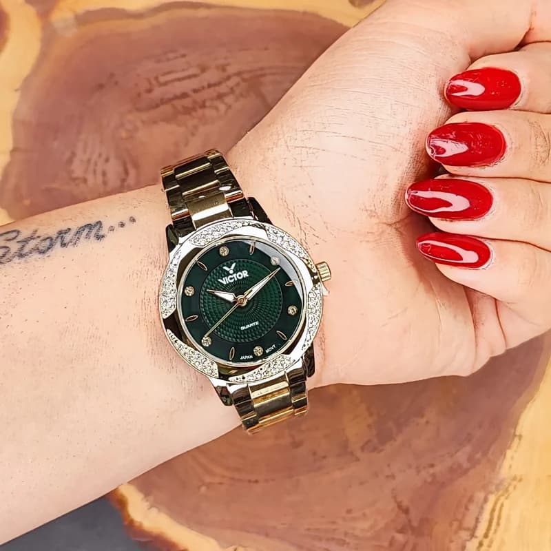 ساعت مچی عقربه ای زنانه ویکتور سبز مدل 5694 — تصویر ۵