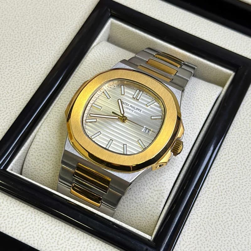 ساعت مچی مردانه پتک فیلیپ موتور ژاپن مدل ناتیلوس نقره ای طلایی (Patek Philippe Nautilus) — تصویر ۲