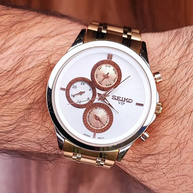 ساعت مچی عقربه ای مردانه سیکو سفید رزگلد مدل 9113HS-M — تصویر ۴