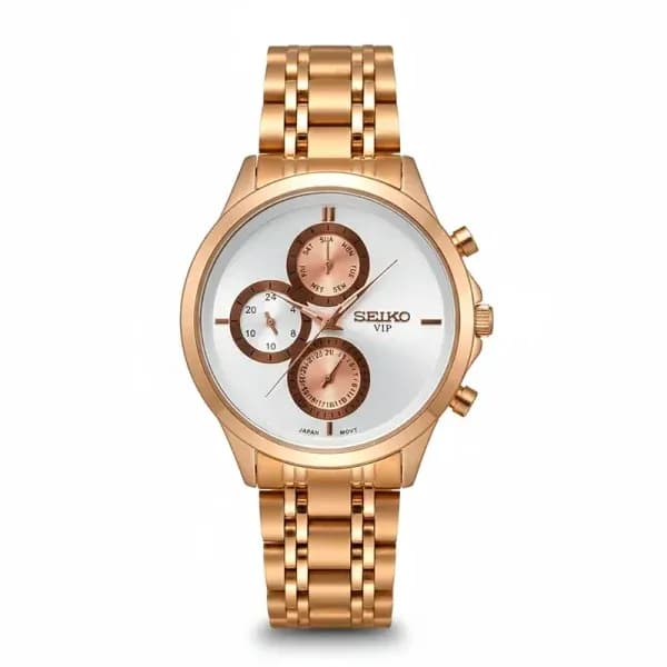 ساعت مچی عقربه ای مردانه سیکو سفید رزگلد مدل 9113HS-M