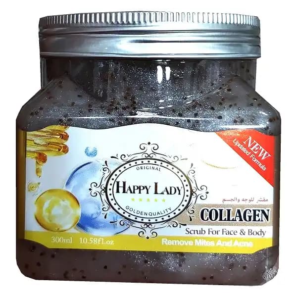 اسکراب صورت و بدن Happy Lady مدل کلاژن 300 میل