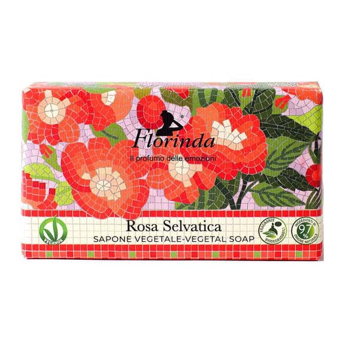 صابون خوشبو کننده، شستشو صورت و بدن فلوریندا Florinda رایحه گل رز کوهی Rosa Selvatiica وزن 293 گرم