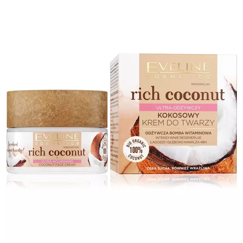 کرم مغذی و آبرسان صورت نارگیل اولاین مدل Rich CoConut Ultra-Nourishing برای پوست خشک و حساس