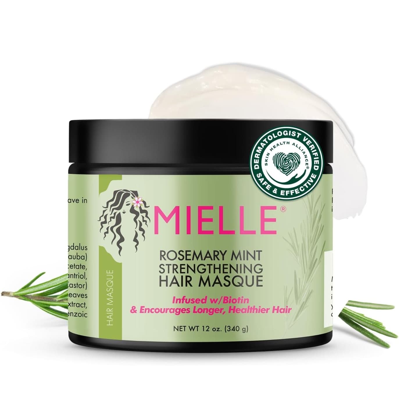 ماسک مو تقویت‌کننده رزماری و نعناع میله Mielle Rosemary Mint Hair Masque مناسب موهای آسیب دیده وزن 340 گرم
