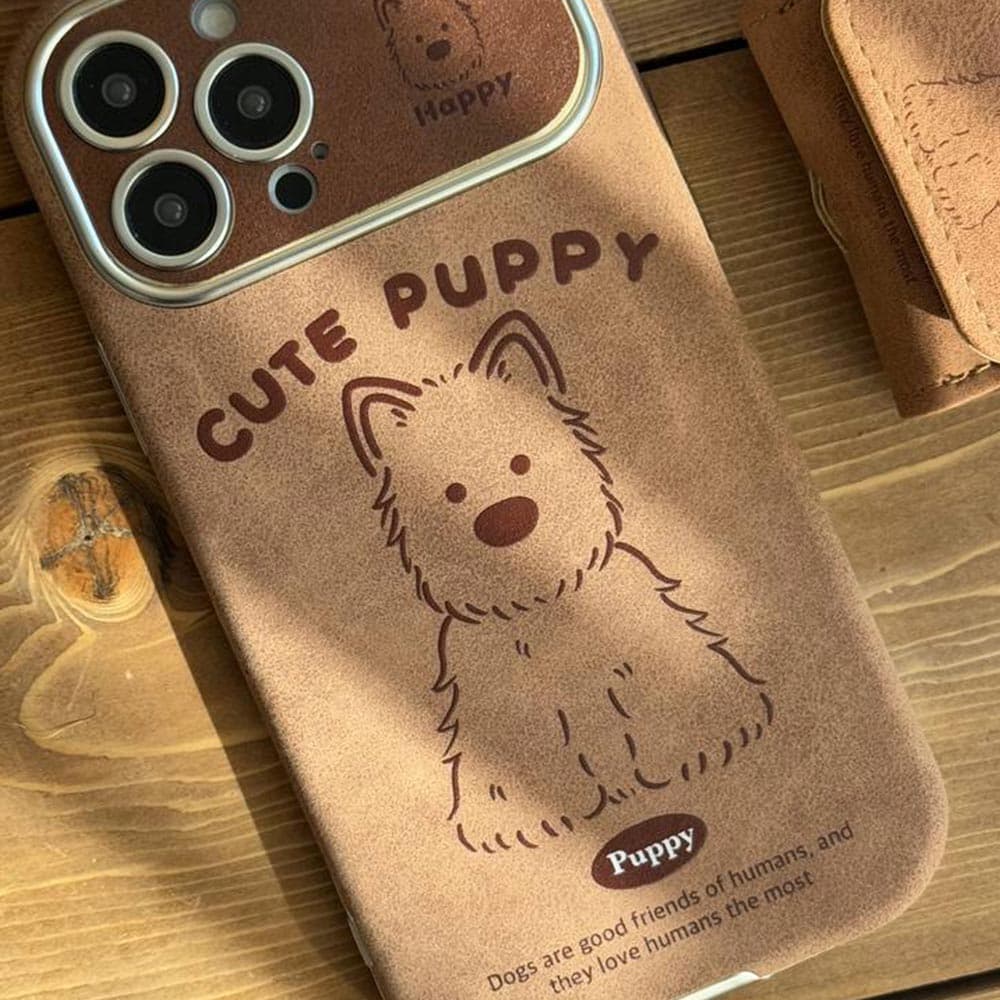 قاب چرم سنگشور سگ کیوت پاپی مدل Cute Puppy مناسب برای گوشی موبایل اپل آیفون Apple iPhone 12 Pro / 12 Pro Max / 13 Pro / 13 Pro Max / 14 Pro Max / 15 / 15 Pro Max / 16 / 16 Pro / 16 Pro Max — تصویر ۲