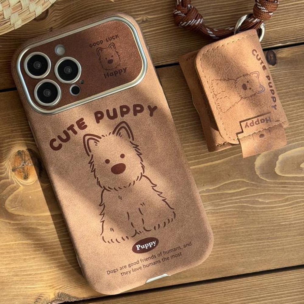 قاب چرم سنگشور سگ کیوت پاپی مدل Cute Puppy مناسب برای گوشی موبایل اپل آیفون Apple iPhone 12 Pro / 12 Pro Max / 13 Pro / 13 Pro Max / 14 Pro Max / 15 / 15 Pro Max / 16 / 16 Pro / 16 Pro Max