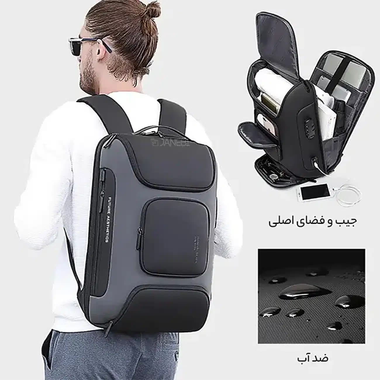 کوله پشتی لپ تاپ 15.6 اینچ بنج BANGE اصل مدل BG-7216plus با قفل و پورت USB — تصویر ۶