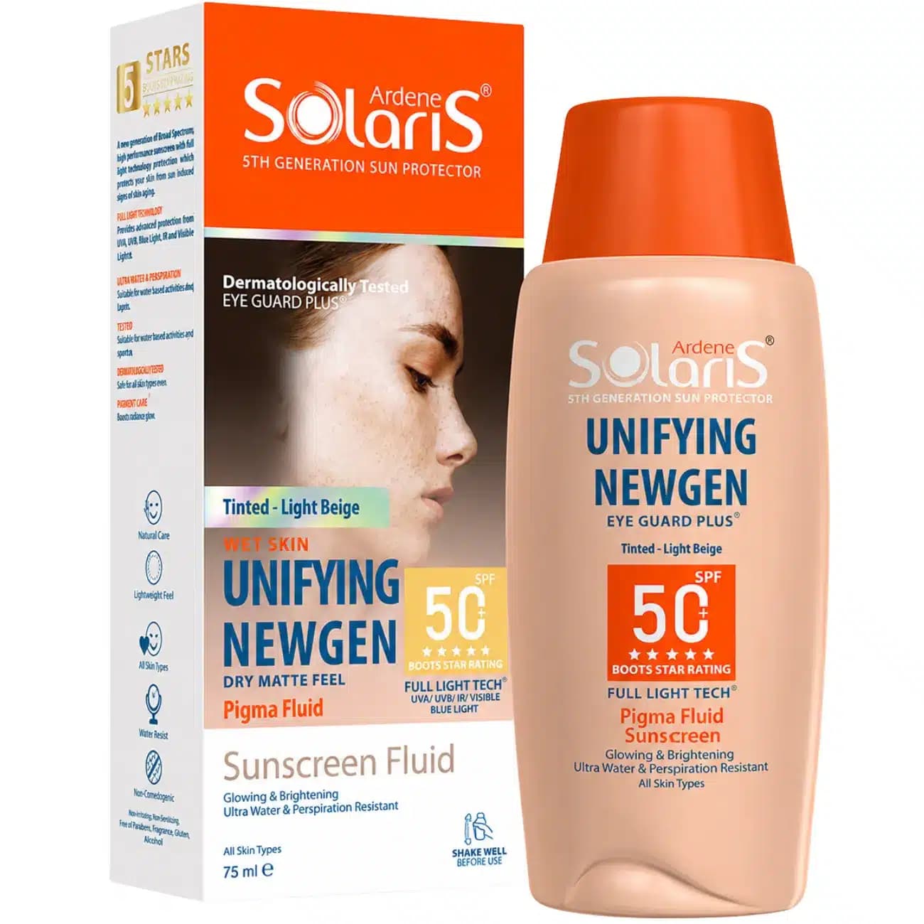 فلوئید ضد آفتاب رنگی ضد لک آردن سولاریس مدل نیوژن بژ طبیعی SPF50 — تصویر ۷