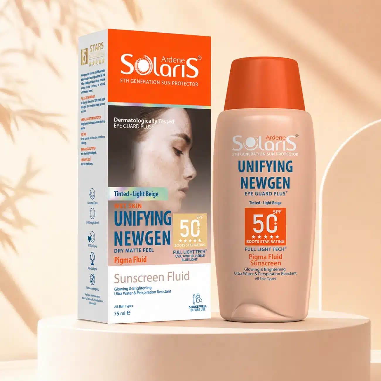 فلوئید ضد آفتاب رنگی ضد لک آردن سولاریس مدل نیوژن بژ طبیعی SPF50 — تصویر ۶