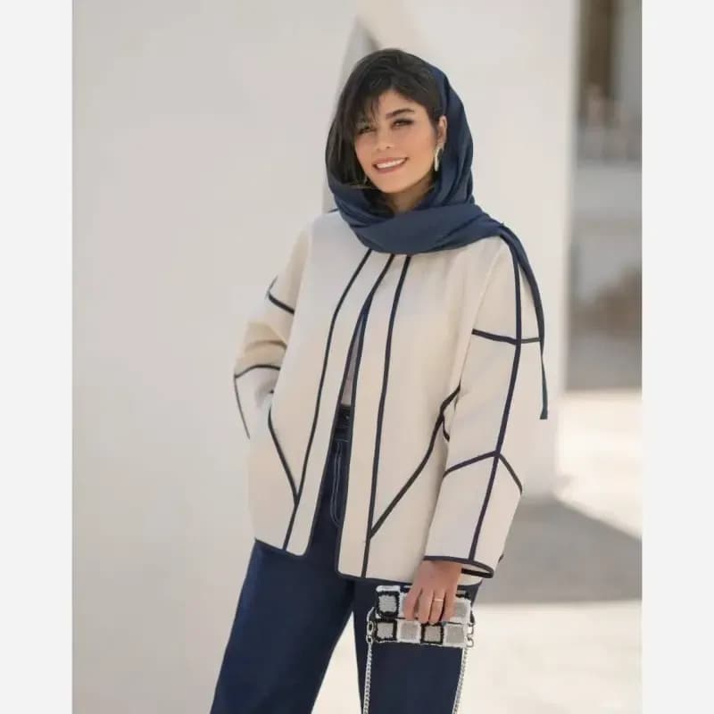 ست مانتو شلوار دخترانه اسپرت لینن و جین تنسل مدل مهسا — تصویر ۲