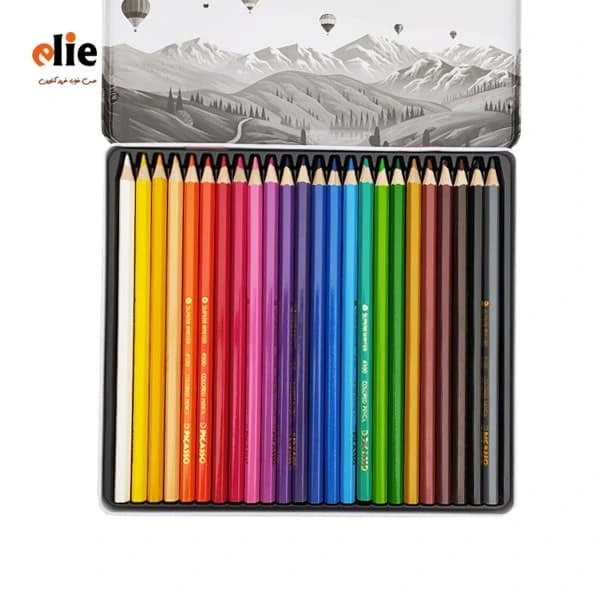 مداد رنگی 24 رنگ پیکاسو جعبه فلزی طرح P02 — تصویر ۲