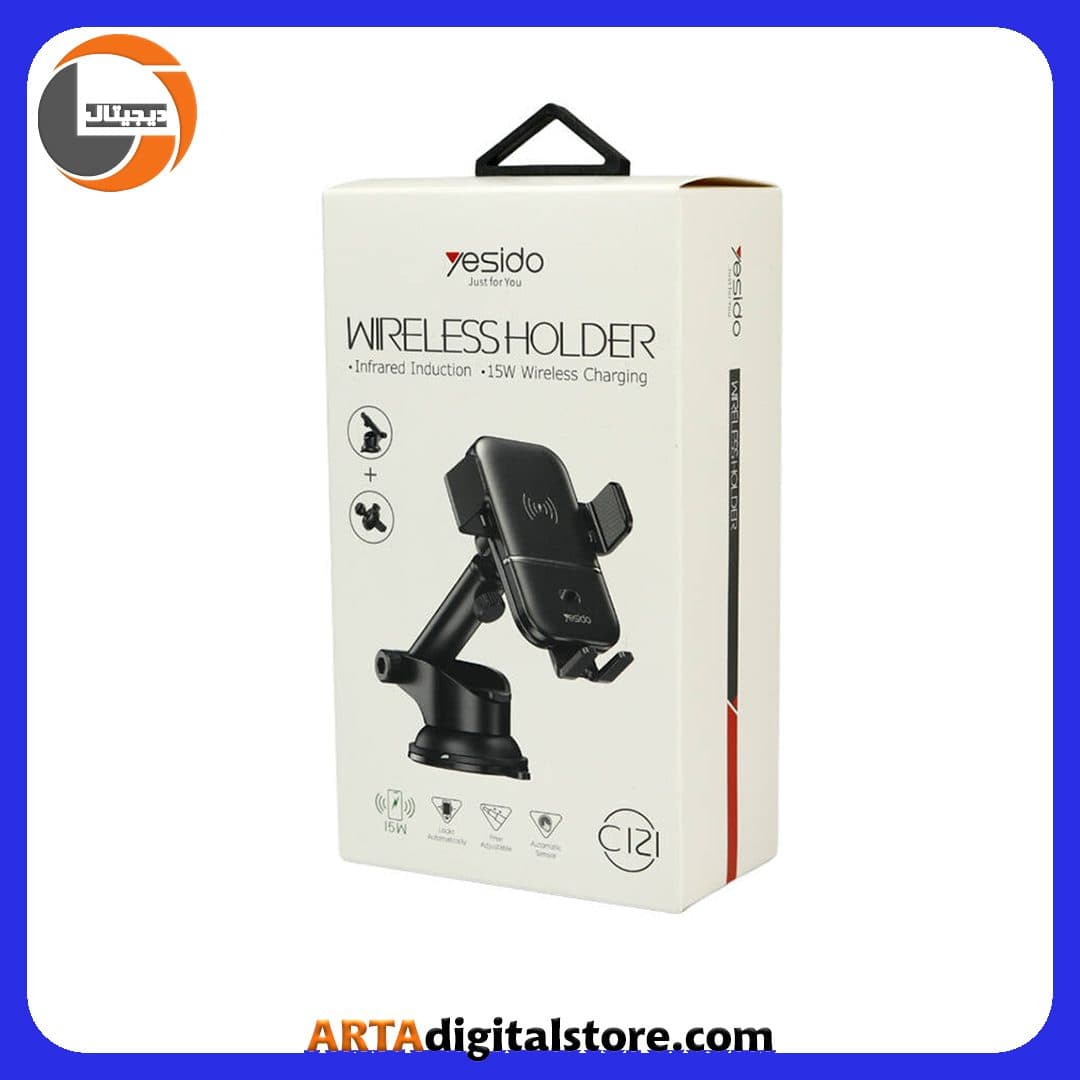 هولدر و شارژر بی سیم Yesido C121 15W Black — تصویر ۲