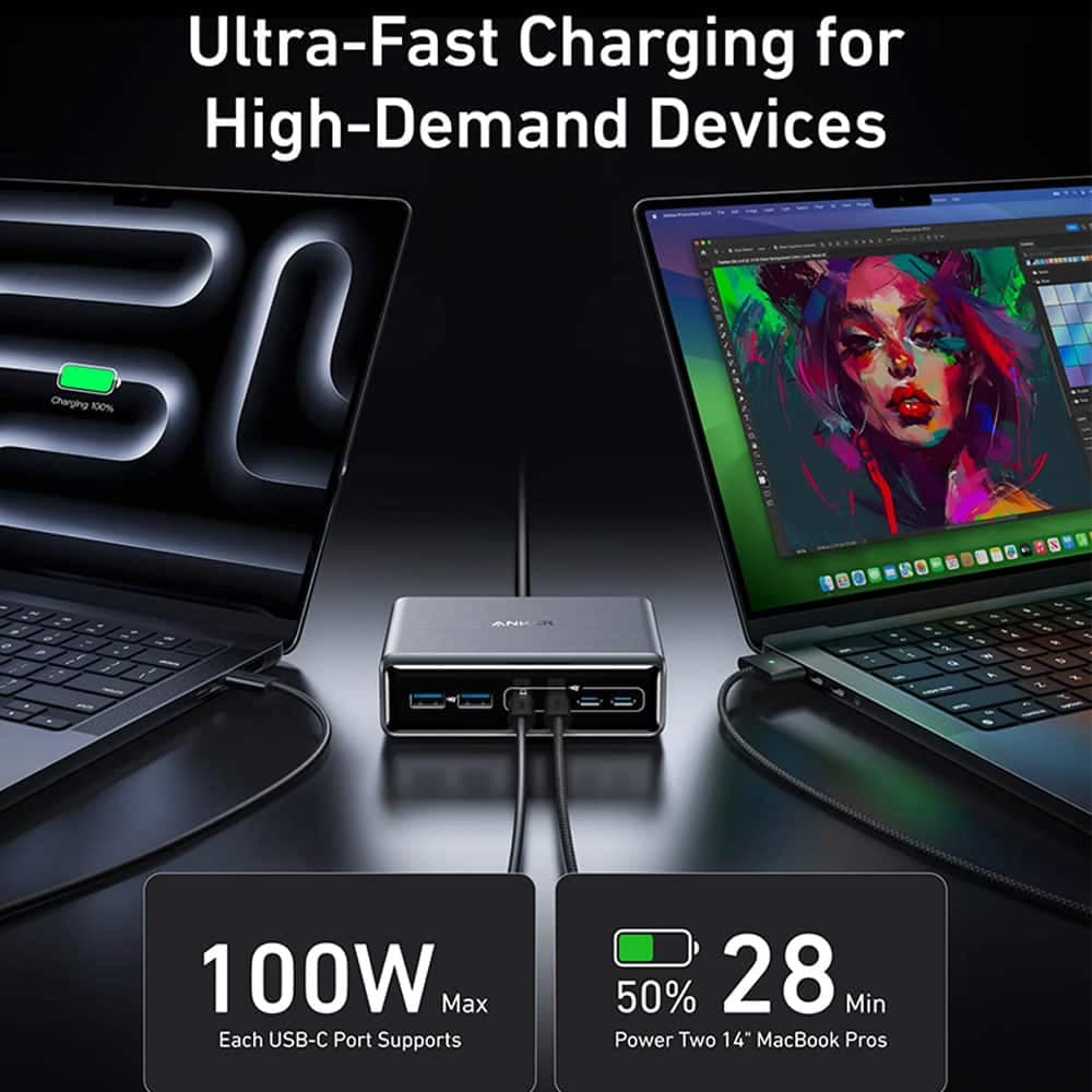 شارژر رو میزی 6 پورت انکر 200 وات مدل Supercharged Multi-Port Desktop Charging Station – A2683P41 — تصویر ۳