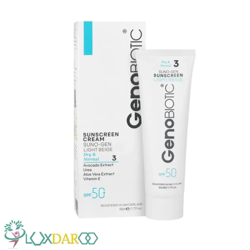 کرم ضد آفتاب بی رنگ ژنوبایوتیک پوست خشک و معمولی SPF50