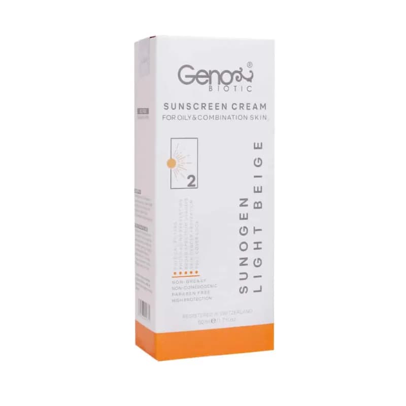کرم ضد آفتاب بی رنگ ژنوبایوتیک مخصوص پوست چرب و مختلط SPF50