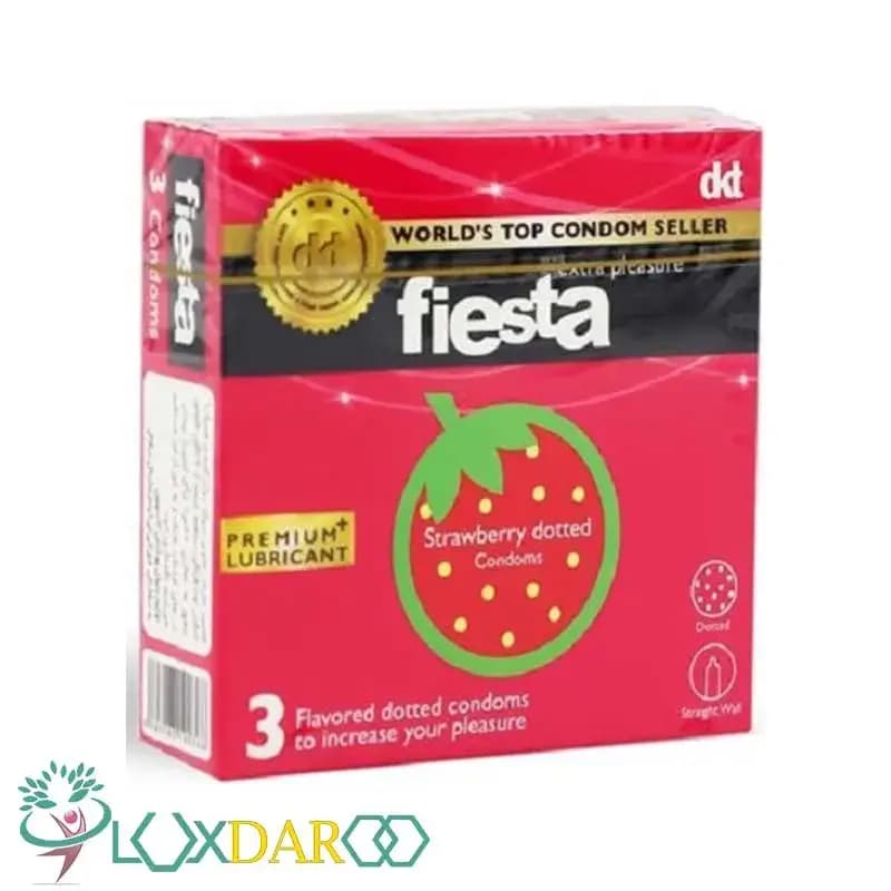 کاندوم خاردار فیستا با اسانس توت فرنگی مدل strawberry dotted بسته 3 عددی