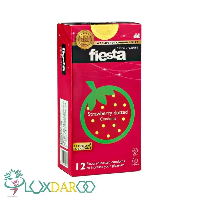 کاندوم خاردار فیستا با اسانس توت فرنگی مدل strawberry dotted بسته 12 عددی