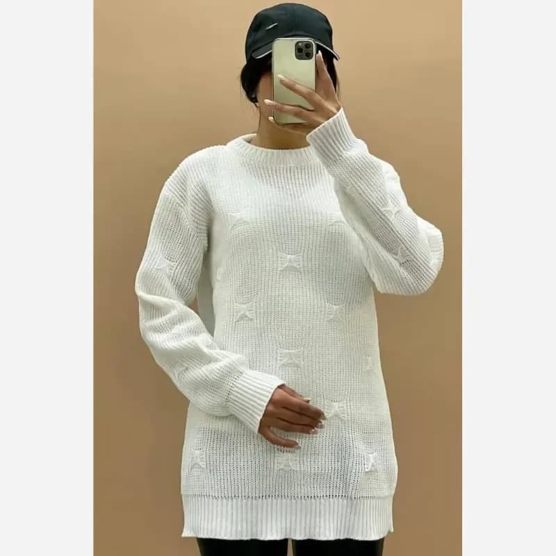بافت زاپ دار زنانه فریزی روژان بلند ضخیم پاییزی فری سایز — تصویر ۶
