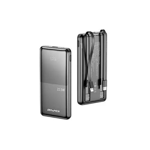 پاوربانک 10000 هزار 22.5 وات با کابل متصل USB-C یا Lightning اوی مدل Awei P76K 10000mAh 22.5W