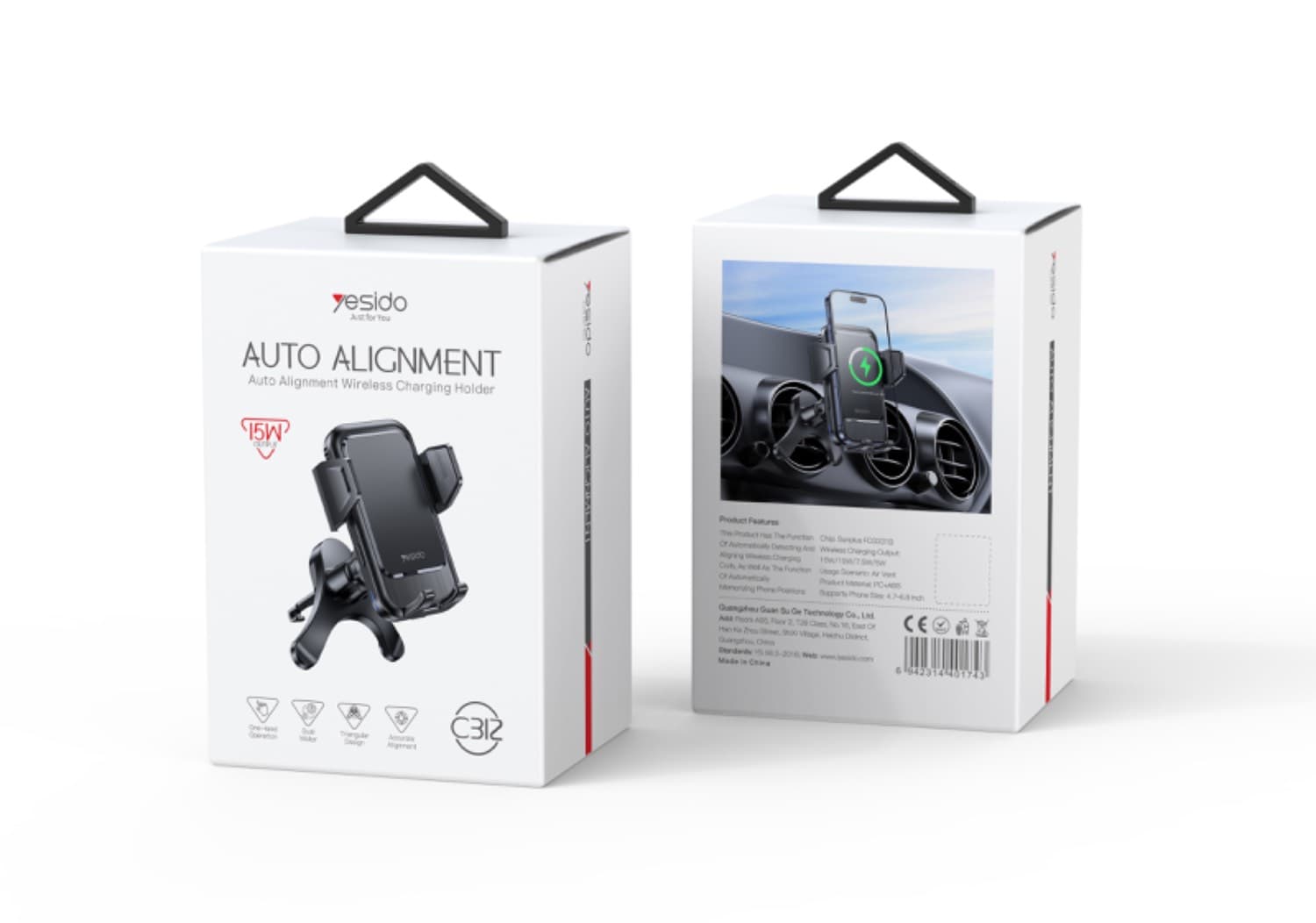 هولدر و نگهدارنده وایرلس شارژ 15 وات دریچه کولری یسیدو Yesido C312 Auto Wireless Charging holder — تصویر ۴