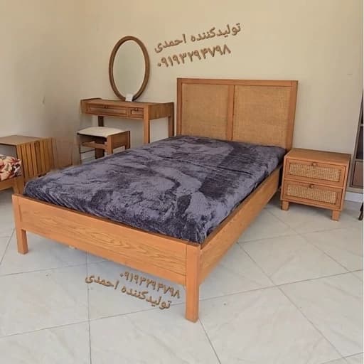 سرویس خواب تک نفره چوبی حصیری کلاسیک مبلمان فرنا مدل 1142863
