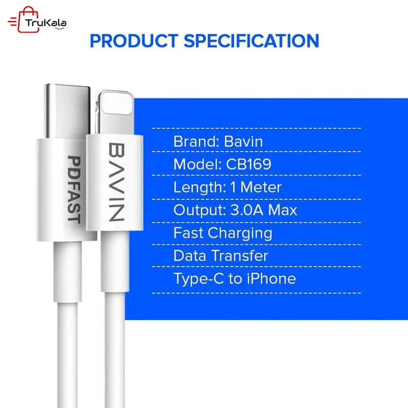 کابل شارژر PD آیفون باوین مدل CB-169 — تصویر ۵
