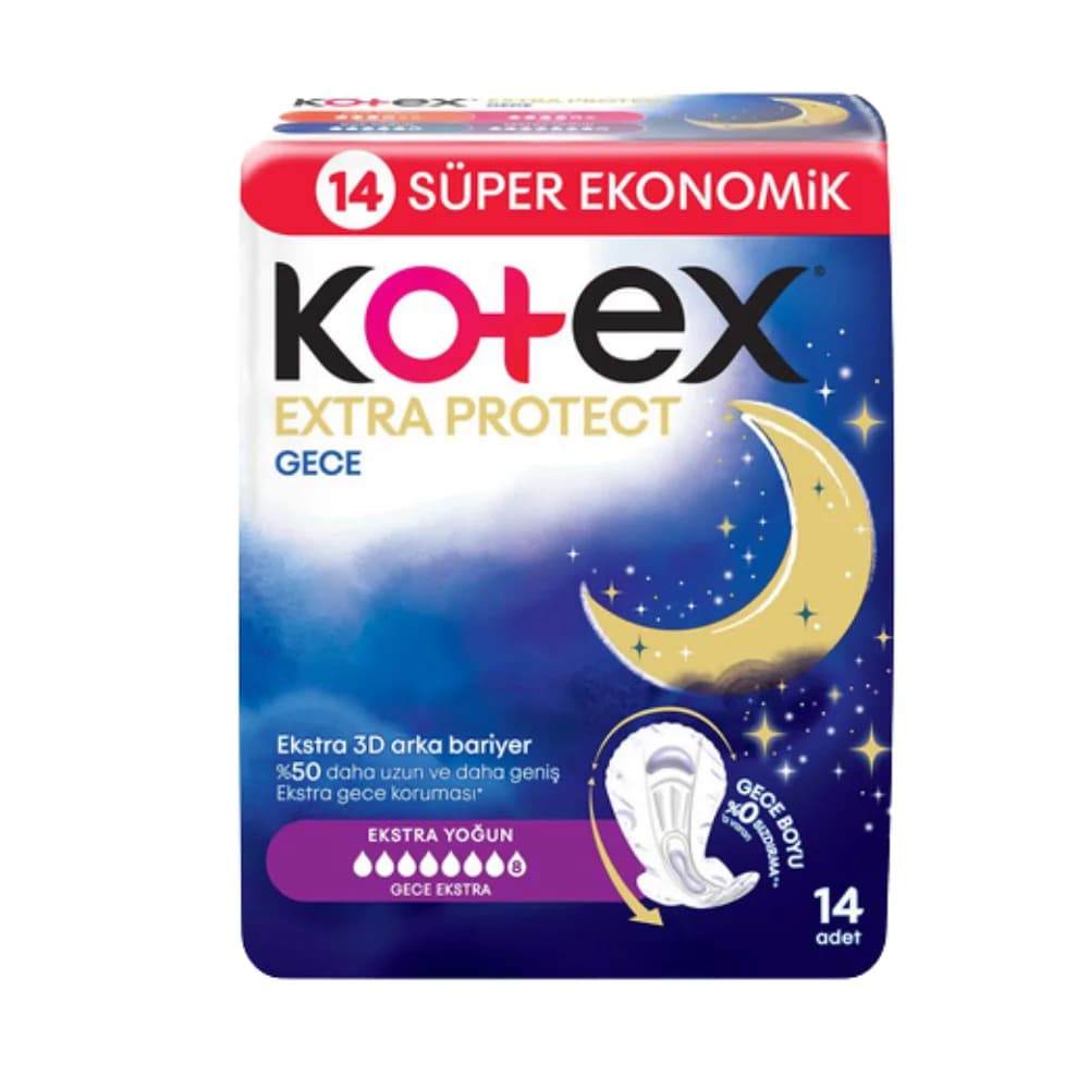 نوار بهداشتی کوتکس Kotex شب Night با محافظت خیلی بالا Extra Protect تعداد 14 عدد — تصویر ۳