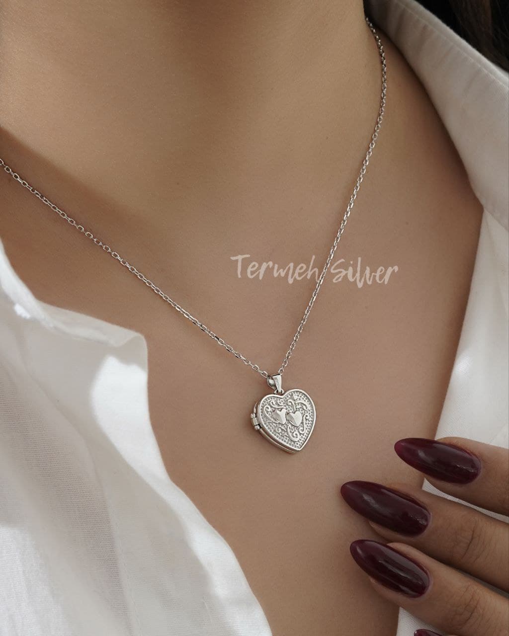 گردنبند نقره لاکت قلب با زنجیر MT 1195