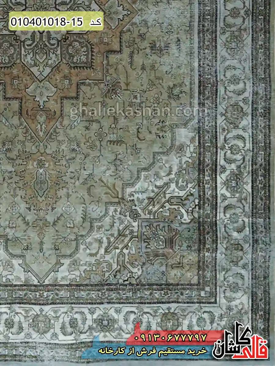فرش وینتیج 1000 شانه طرح هریس زمینه سبز کاشان — تصویر ۸