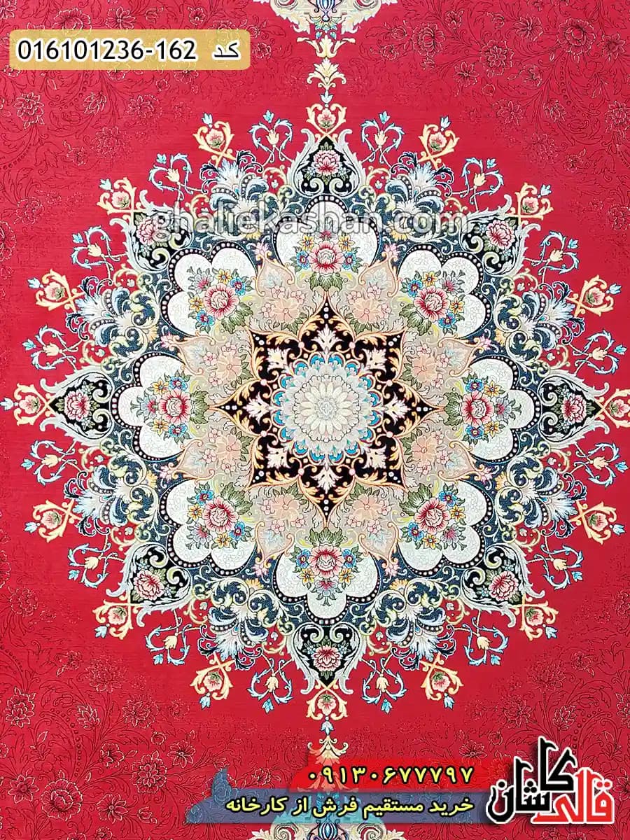 فرش 1200 شانه طرح طاق بستان زمینه قرمز لاکی کاشان — تصویر ۶