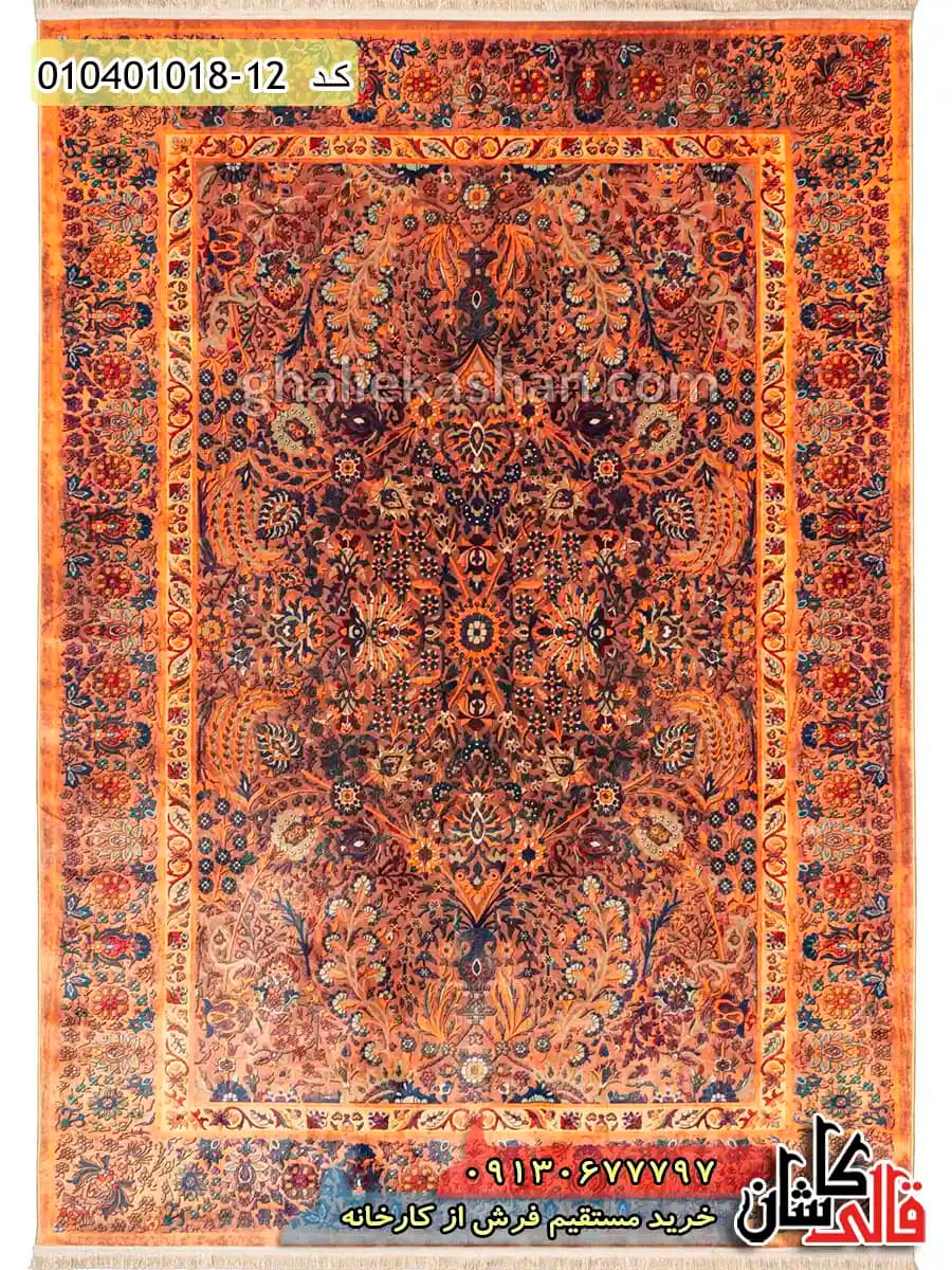 فرش وینتیج 1000 شانه طرح افشان ساروق زمینه قهوه ای کاشان — تصویر ۲