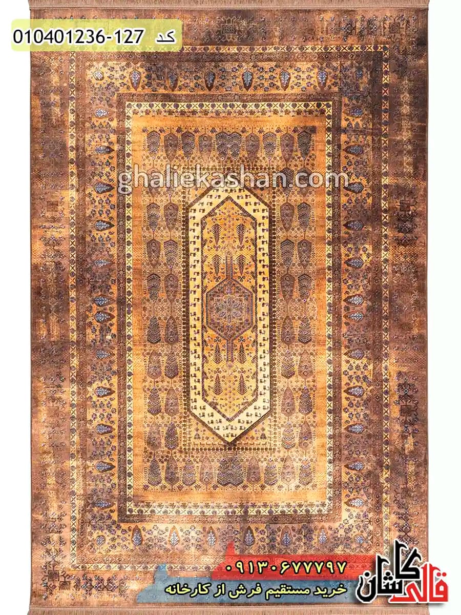فرش وینتیج 1200 شانه طرح باغ فین زمینه قهوه ای شکلاتی کاشان — تصویر ۲