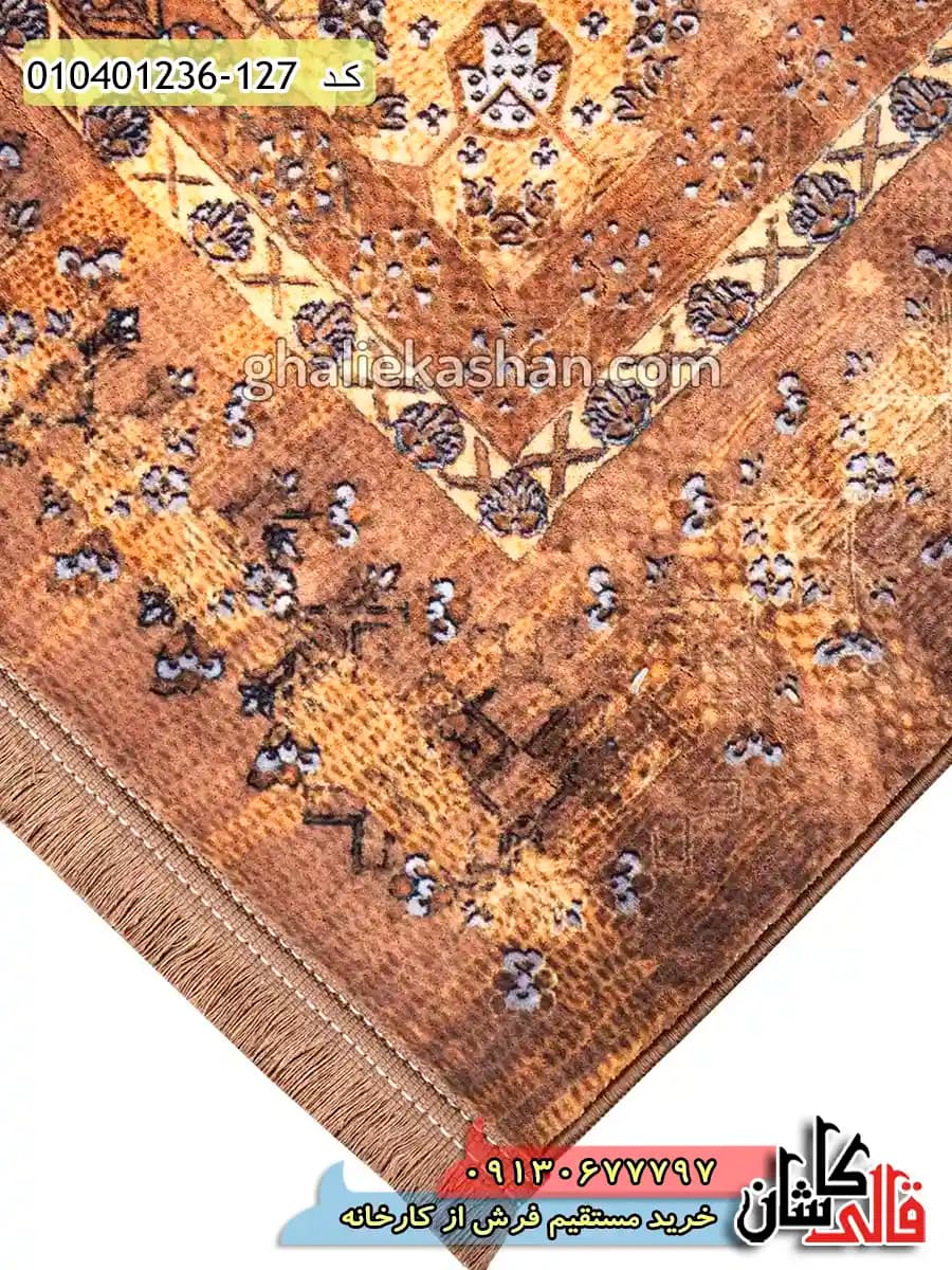 فرش وینتیج 1200 شانه طرح باغ فین زمینه قهوه ای شکلاتی کاشان — تصویر ۶