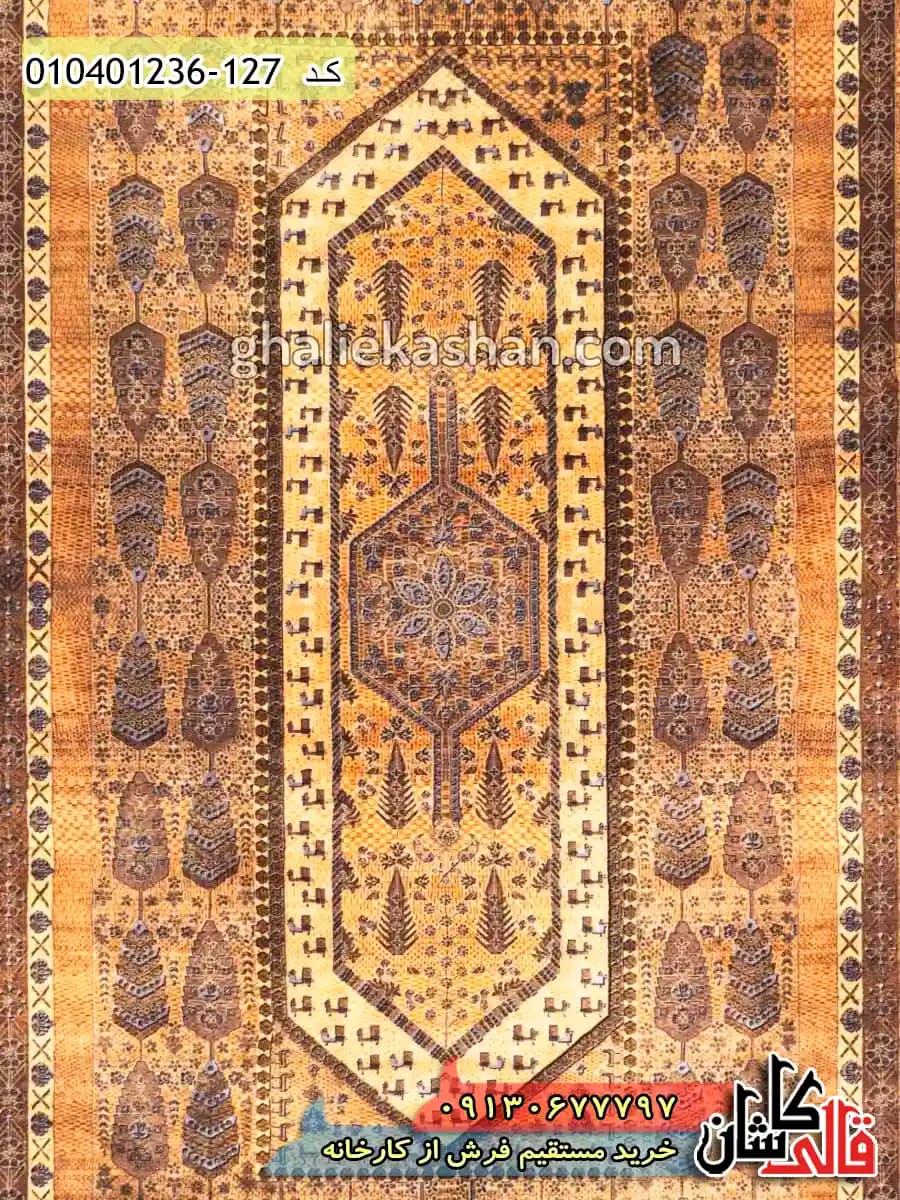 فرش وینتیج 1200 شانه طرح باغ فین زمینه قهوه ای شکلاتی کاشان — تصویر ۴