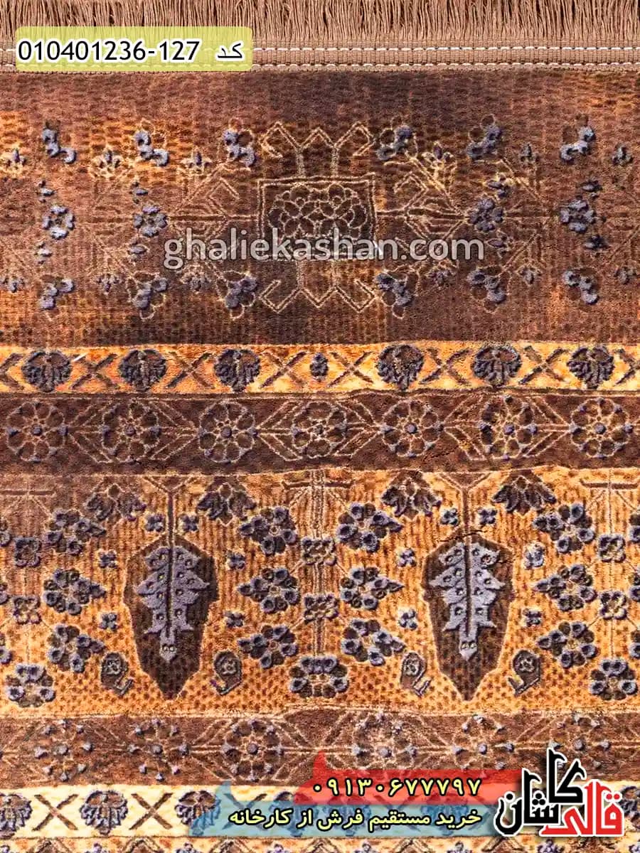 فرش وینتیج 1200 شانه طرح باغ فین زمینه قهوه ای شکلاتی کاشان — تصویر ۵