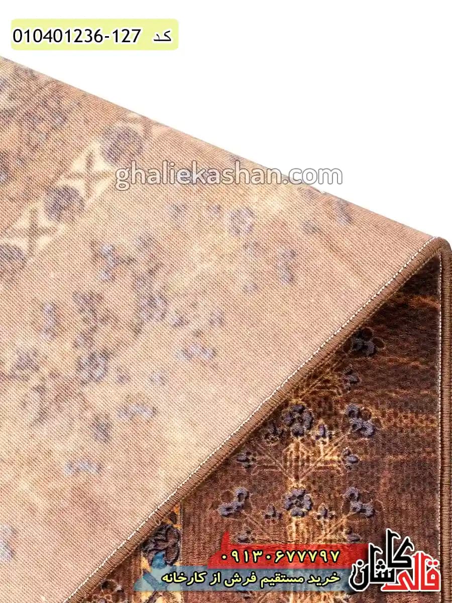 فرش وینتیج 1200 شانه طرح باغ فین زمینه قهوه ای شکلاتی کاشان — تصویر ۷