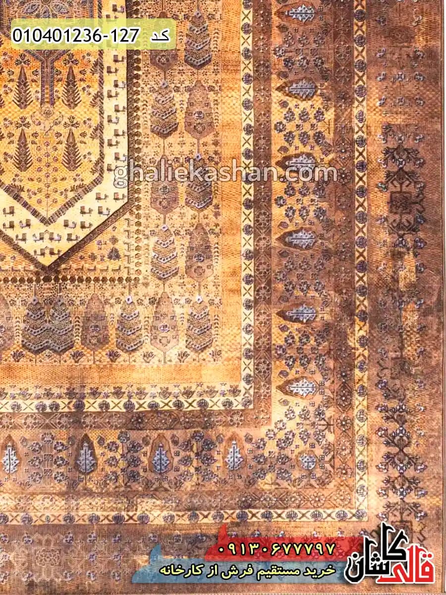 فرش وینتیج 1200 شانه طرح باغ فین زمینه قهوه ای شکلاتی کاشان — تصویر ۳