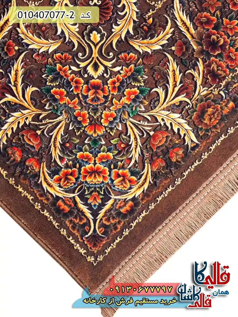 فرش وینتیج 1200 شانه طرح دلگشا زمینه قهوه ای کاشان — تصویر ۵